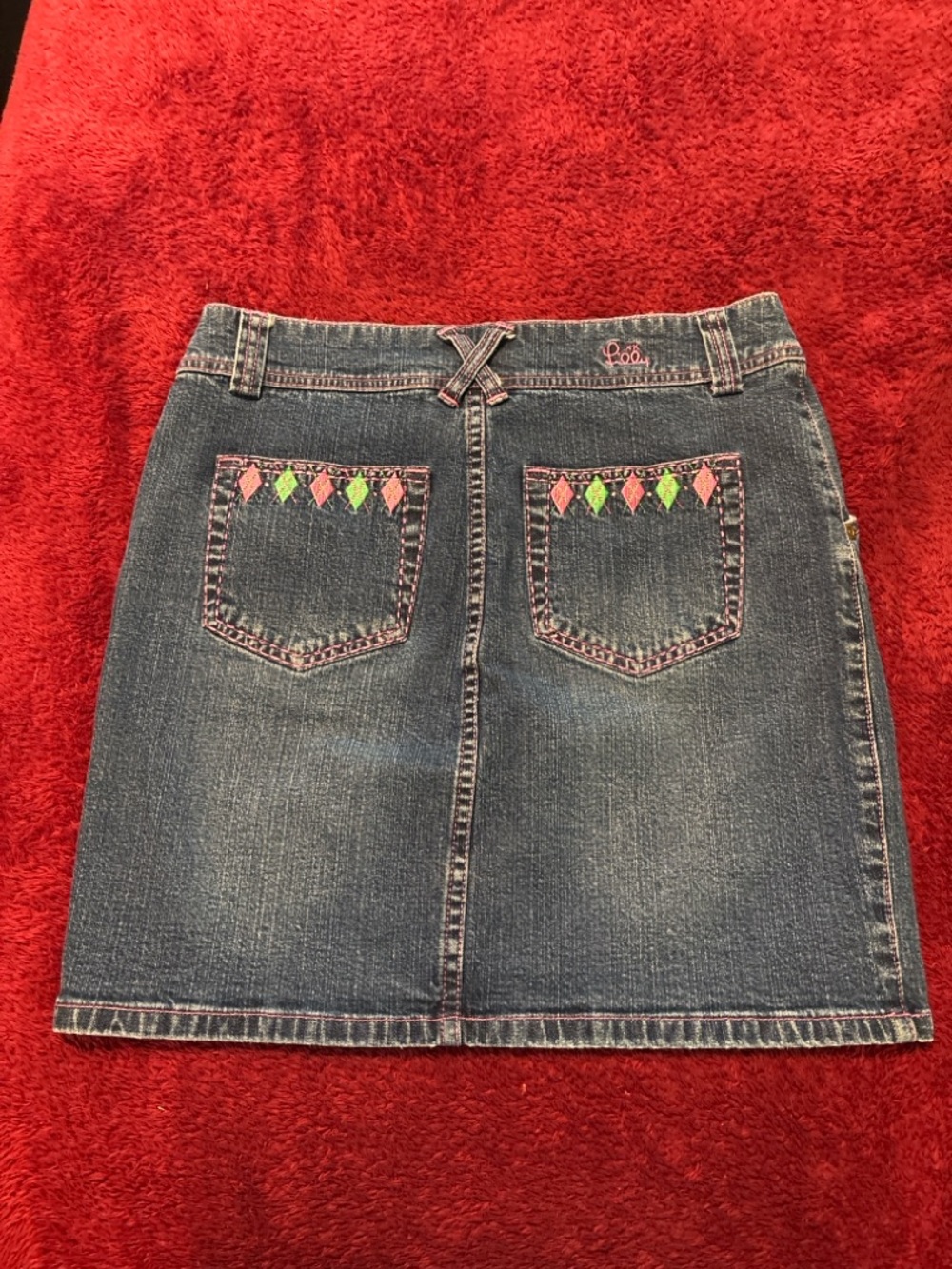 Lilly Pulitzer Vintage Denim Mini Skirt Size 4 💖🌴 Embroidered Pocket Detail